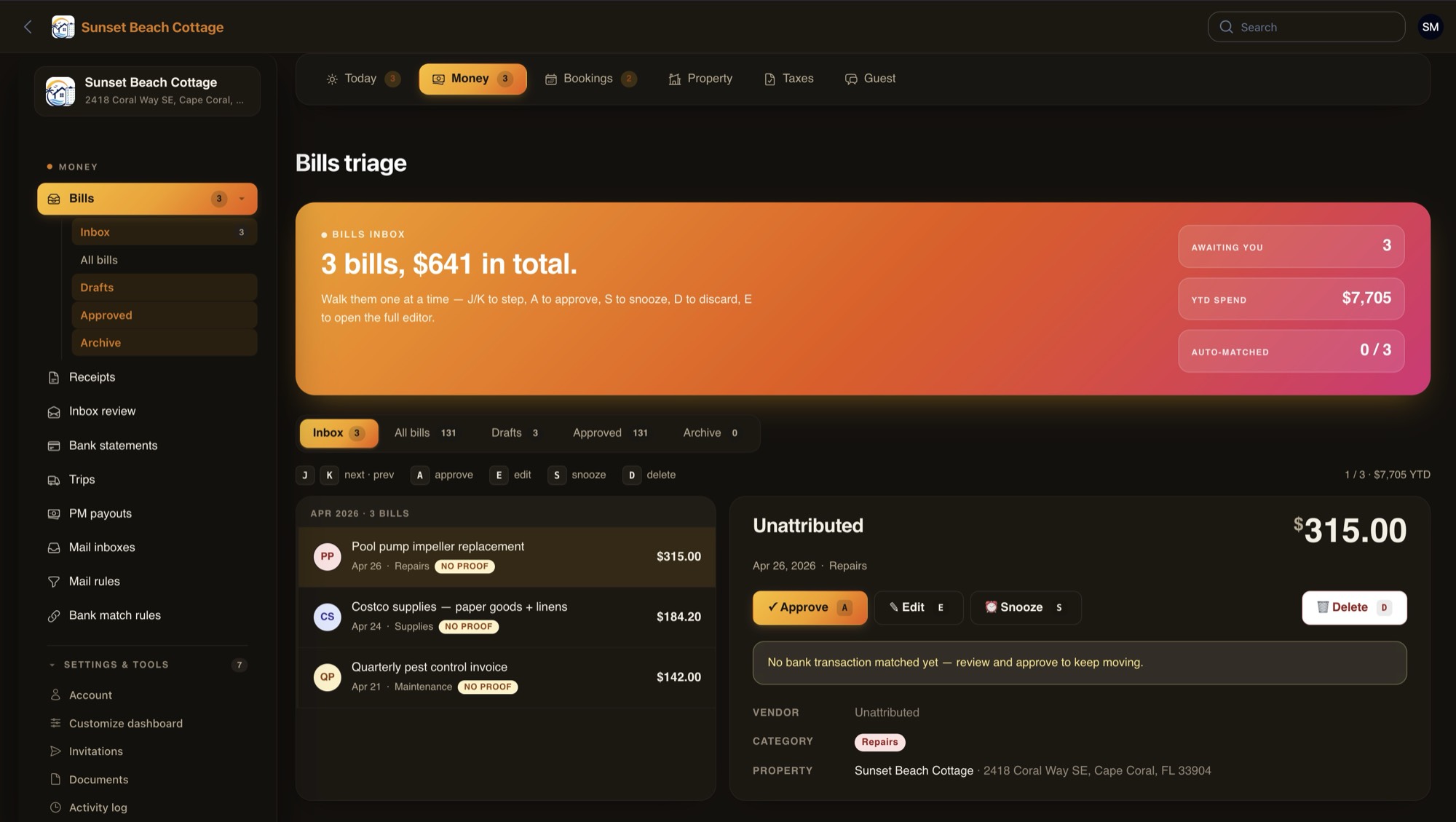 Bills triage — AI-extracted receipts