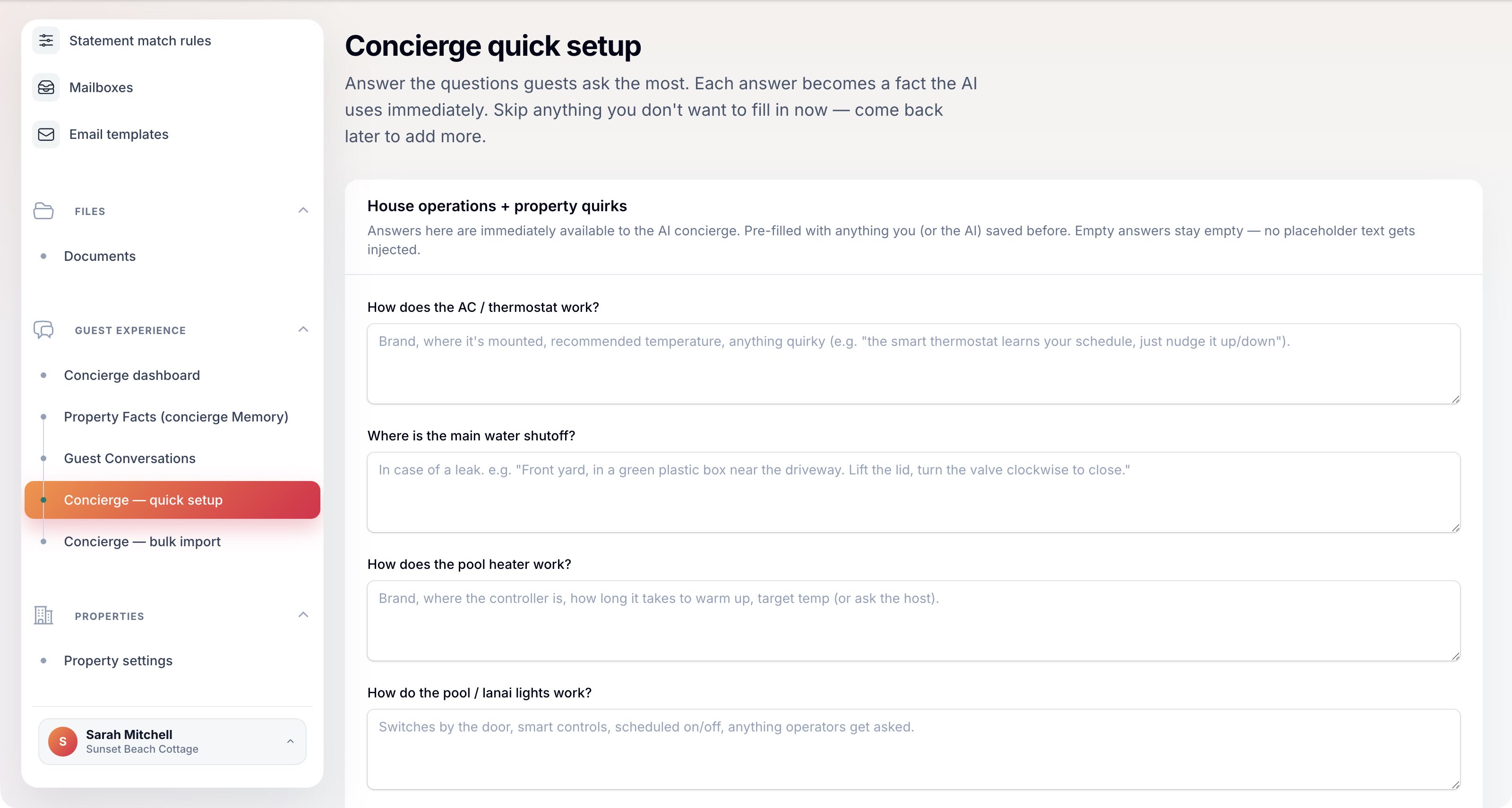 Guest concierge quick-setup